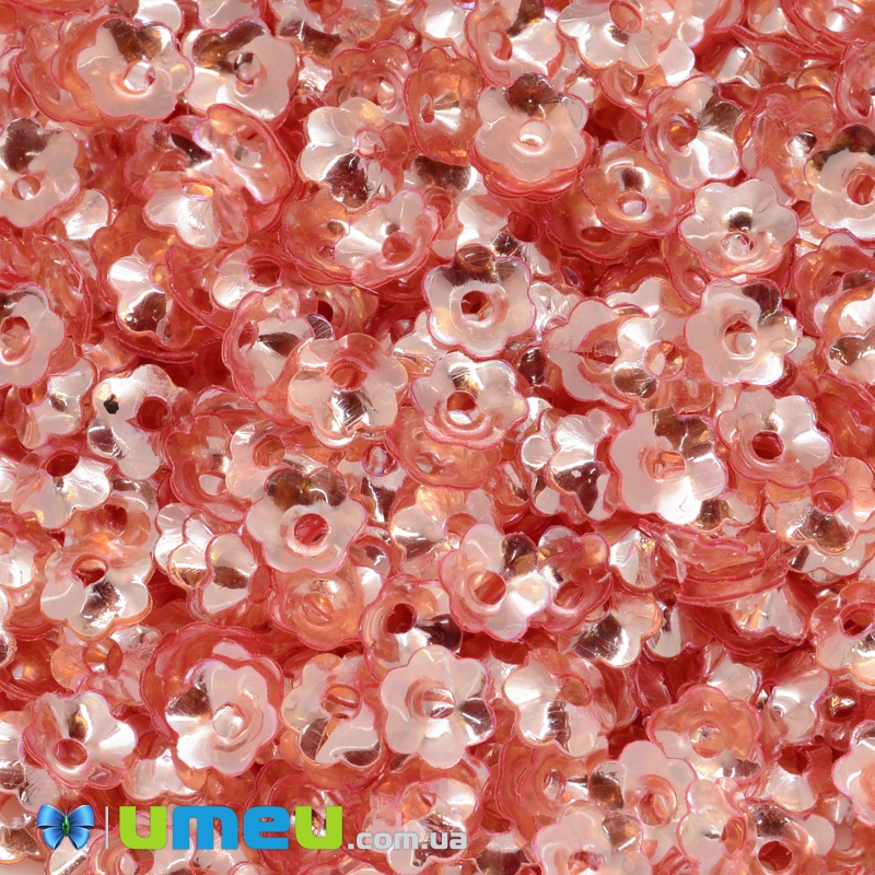 Пайетки Индия цветы, 6 мм, Красные (PAI-037856)