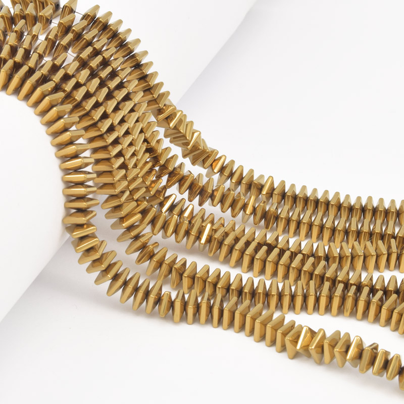 Намистини Гематит, Нат. камінь, Квадрат, 6х6х3 мм, З покриттям, Золотисті (BUS-057824)