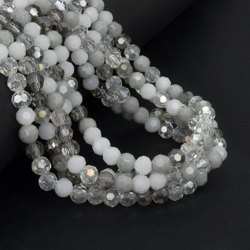 Бусины круглые граненые, 6 мм, Микс серый (BUS-057328)