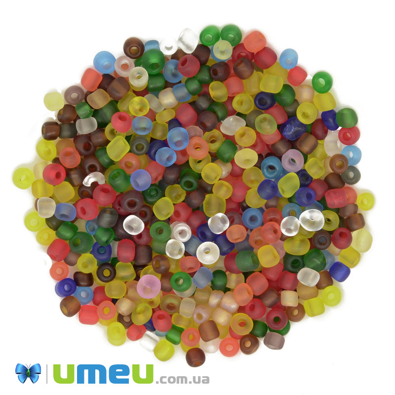 Бисер китайский крупный, 6/0, Микс прозрачный матовый, 4 мм (BIS-039287)