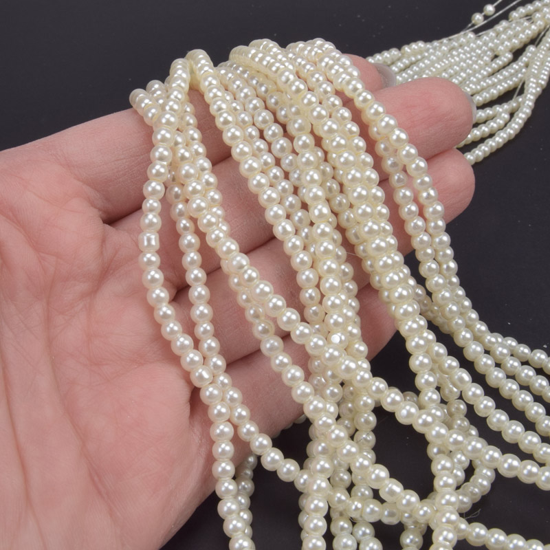 Бусины стеклянные Жемчуг, 3 мм, Кремовые, Круглые (BUS-048790)