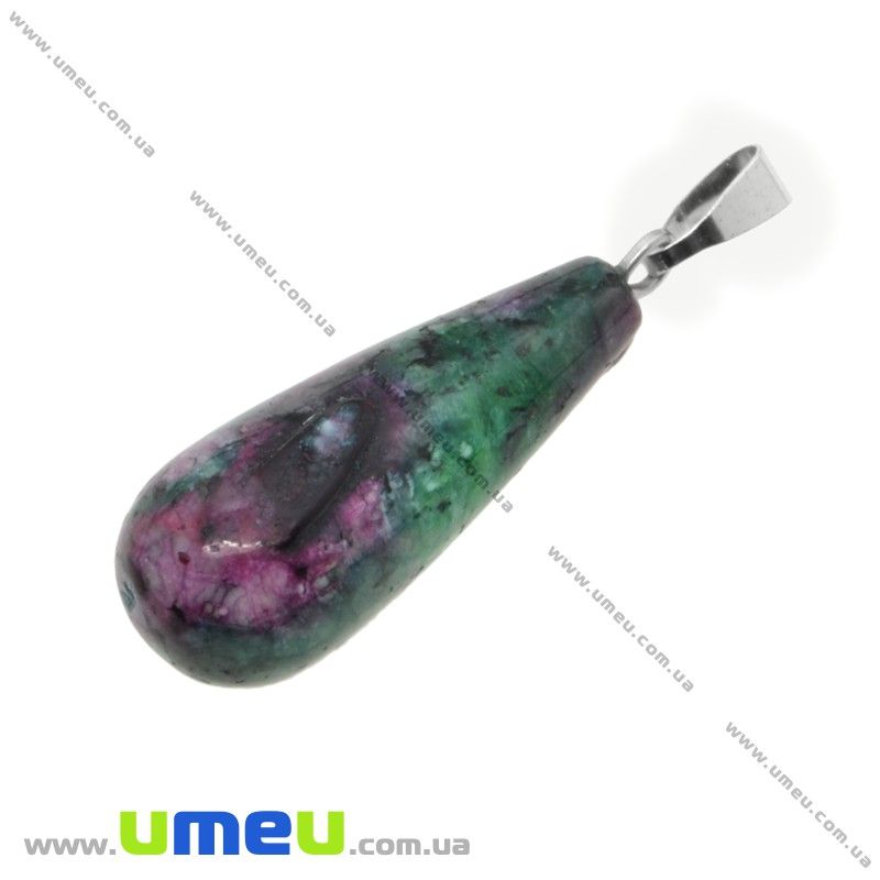 Підвіска Крапля з натурального каменю, Рубін в цоізиті, 34х10 мм (POD-014454)