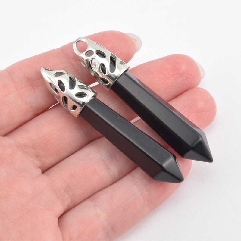 Підвіска Кристал, Натур. камінь Обсидіан чорний, 58х10 мм (POD-058613)