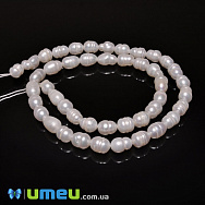 Намистини натуральні річкові Перли молочні Рис, 7-8х5-6 мм (36 см) (BUS-049683)