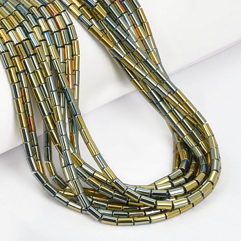 Намистини скляні, Циліндр, 4,5х2,5 мм, Ірис зелений (BUS-057495)