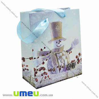 Подарочный пакет Новогодний, 17х14х7 см, Голубой (UPK-023367)