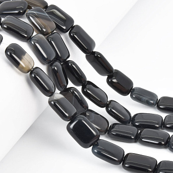 Намистини Агат чорний, Натур. камінь, 14х10 мм, Прямокутник, 20 см (BUS-057985)