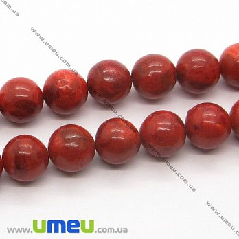 [Архів] Намистина натуральний камінь Корал (син.) Червоний, 10 мм, Кругла (BUS-006586)