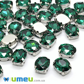 Шатон овальний 14х10 мм, Темне срібло, Смарагдовий (KAB-052803)