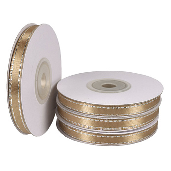 Атласная лента с люрексом, 6 мм, Коричневая с серебром (LEN-056814)