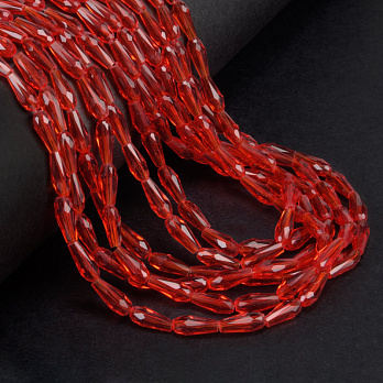 Бусины стеклянные, Капля граненая, 10,5х4 мм, Красные (BUS-059824)