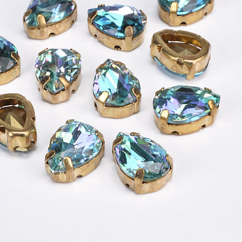 Шатон капля К9, 14х10 мм, Золото, Бирюзовый (KAB-053058)