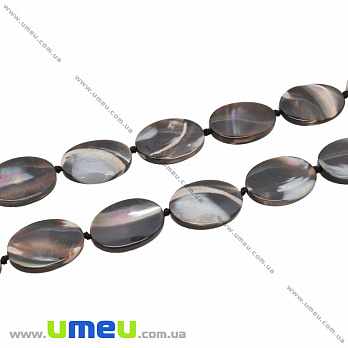 [Архів] Намистина натуральний камінь Перламутр чорний, 18х13 мм, Овальний плоска (BUS-035446)