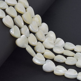 Намистини Перламутр білий, Натур. камінь, 12 мм, Серце, 19 см (BUS-058095)