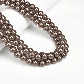 Бусины стеклянные Жемчуг, 10 мм, Коричневые, Круглые (BUS-056712)