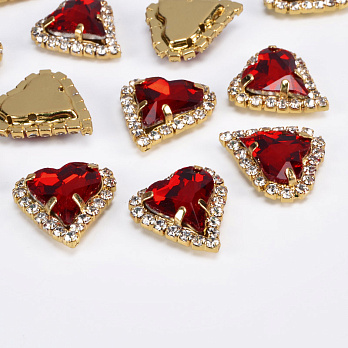 Шатон Серце 18х17 мм, Золото, Червоний (KAB-053048)