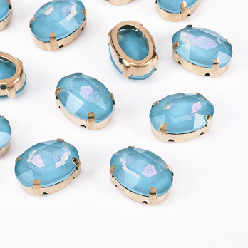 Шатон овальний 14х10 мм, Золото, Блакитний (KAB-052958)
