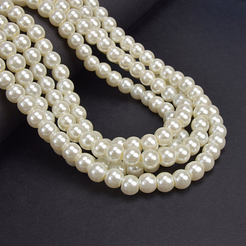 Намистини скляні Перли, 8 мм, Кремові, Круглі (BUS-052086)