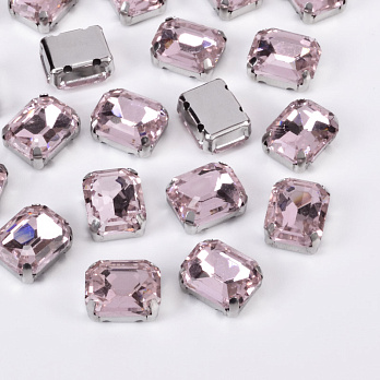 Шатон прямокутний, 10х8 мм, Темне срібло, Рожевий (KAB-052907)