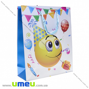 Подарунковий пакет Смайлик, 32х26х10 см, Блакитний (UPK-035642)