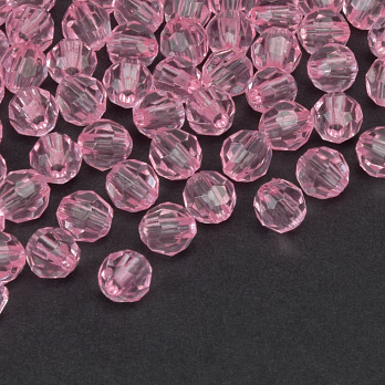 Бусины акриловые, Круглые граненые, 6 мм, Розовые (BUS-059731)