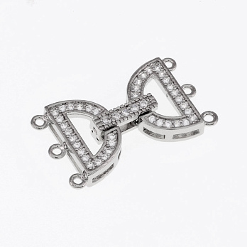 Застібка, 26х15 мм, Латунь із покриттям Родій, Куб. цирконій (ZAM-055441)