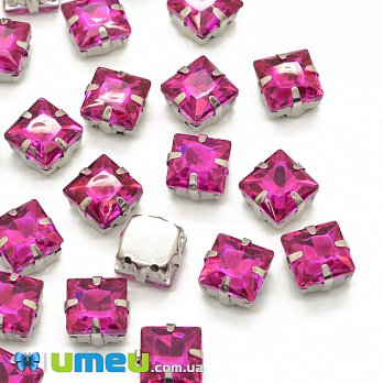 Шатон квадратний 8х8 мм, Темне срібло, Малиновий (KAB-040985)