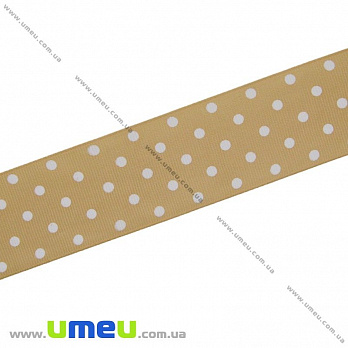 Репсовая лента в горошек, 40 мм, Горчичная (LEN-022470)