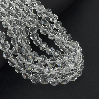 Бусины круглые граненые, 8 мм, Прозрачные (BUS-057339)