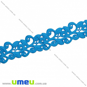 Тасьма тиснена Листочки, 20 мм, Блакитна яскрава (LEN-019722)