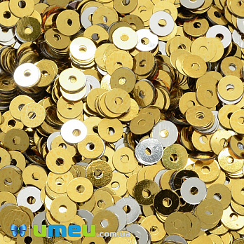 Паєтки Індія круглі плоскі, 4 мм, Золотисто-сріблясті (PAI-037624)