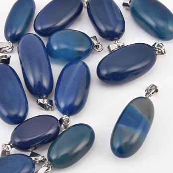 Подвеска Овал, Натур. камень Агат синий, 21-32 мм (POD-058628)