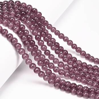 Намистини Котяче око, Синт. камінь, 6 мм, Бузкові, Круглі (BUS-054282)