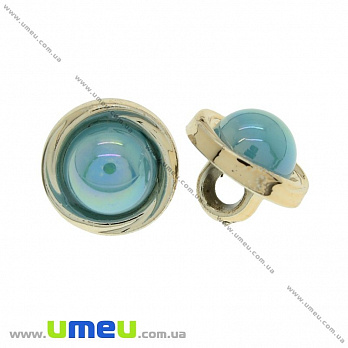 Гудзик пластиковий на ніжці з полубусіной, 12 мм, Блакитний, Світле золото (PUG-021477)