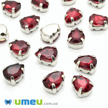 Шатон крапля 8х6 мм, Темне срібло, Червоний (KAB-038107)