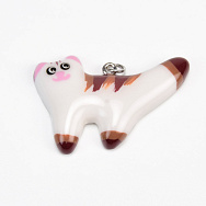 Підвіска Котик з полімерної глини, 40х27 мм, Біло-коричневий (POD-059380)
