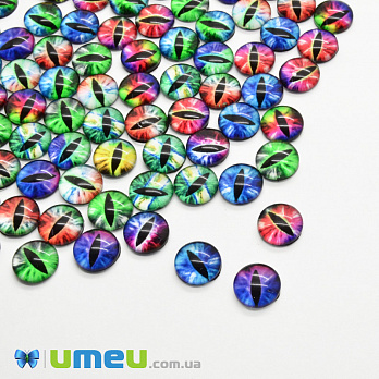 Кабошоны стеклянные с принтом Глаз, 10 мм, Круглые, Микс (KAB-050705)