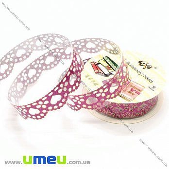 Декоративний скотч мереживний, Малиновий, Серця, 15 мм (DIF-026226)