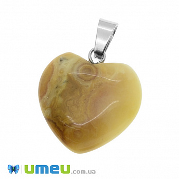Підвіска Серце з натурального каменю, Агат мереживний (Сrazy Agate), 28х20 мм (POD-037526)