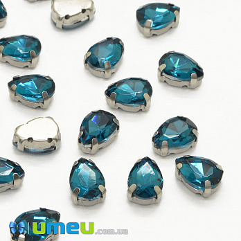Шатон крапля 8х6 мм, Темне срібло, Бірюзовий (KAB-040732)