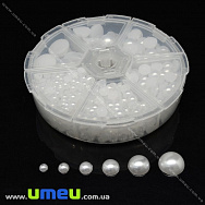 Набор полубусин в контейнере, Белые, Круглые (KAB-022077)