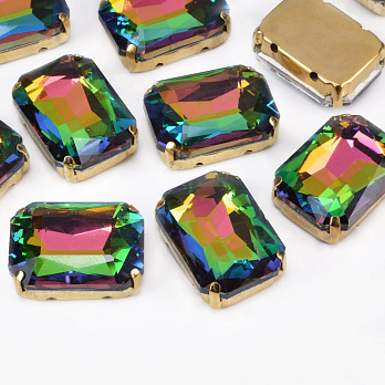 Шатон прямокутний, 18х13 мм, Золото, Малиново-зелений (KAB-053033)