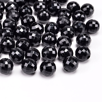 Бусины акриловые, Круглые граненые, 8 мм, Черные (BUS-054518)