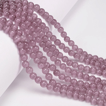 Намистини Котяче око, Синт. камінь, 6 мм, Пудрові, Круглі (BUS-054261)