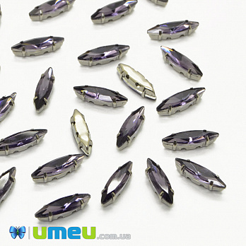 Шатон човник 15х4 мм, Темне срібло, Фіолетовий (KAB-040769)