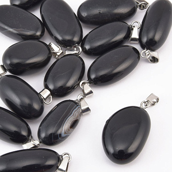 Підвіска Овал, Натур. камінь Агат чорний, 21-32 мм (POD-058630)