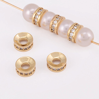 Бусина-разделитель, 7,8 мм, Латунь с покрытием 14 kt, Стразы куб. цирконий (BUS-055899)