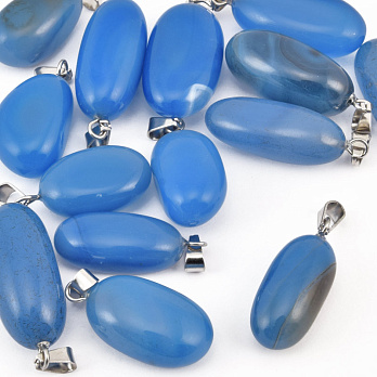 Подвеска Овал, Натур. камень Агат синий, 21-32 мм (POD-058625)