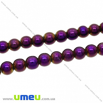 [Архів] Намистина натуральний камінь Гематит пофарбований, 8 мм, Фіолетова, Кругла (BUS-028615)