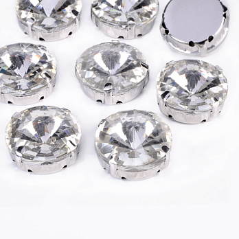 Шатон круглый 18 мм, Темное серебро, Белый (KAB-053001)